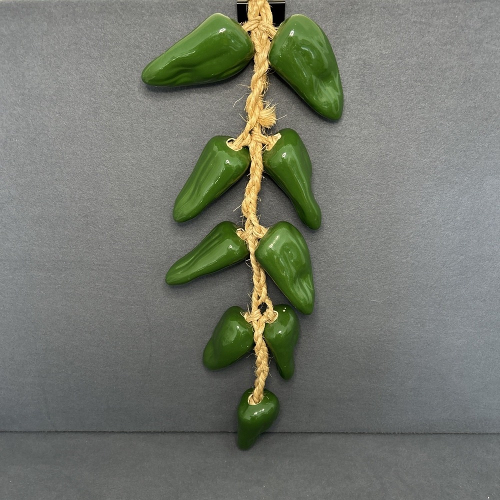 Ceramic‎ Chili Pepper Ristra Hanging Decor Green Jalapeno Peppers 25" Vintage